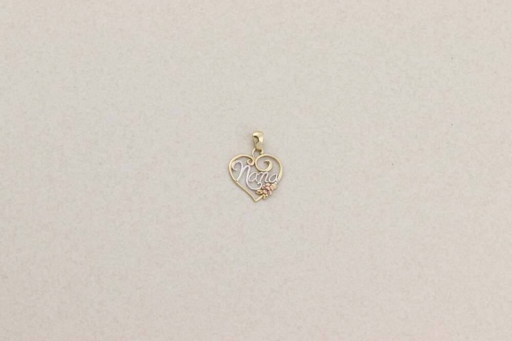 Pendant Only 10k Yellow Gold Heart Nana Pendant 7/8" x 5/8" inch - Picture 6 of 8